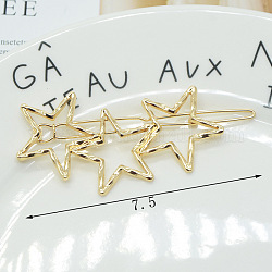 Legierung geometrische Haarspangen, Haarnadel mit Froschschnalle für Damen, Mädchen, drei Sterne, golden, 75 mm