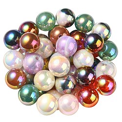 UV Plating Rainbow Iridescent Acrylic Beads, Round, Mixed Color, 15.5x15mm, Hole: 2.7mm