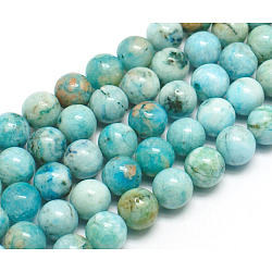 Fili di perle rotonde di emimorfite con pietre preziose naturali, tinto, ciano, 10mm, Foro: 1.2 mm, circa 40pcs/filo, 15.74 pollice