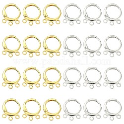20Pcs 2 Colors Brass Leverback Earring Findings, with Loops, Golden & Silver, 14.5x11.5x1.8mm, Hole: 1.6mm, Pin: 0.8mm, 10Pcs/color