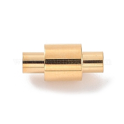 304 Stainless Steel Magnetic Clasps with Glue-in Ends, Column, Real 14K Gold Plated, 15x7mm, Hole: 3.2mm