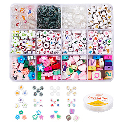DIY Jewelry Making Kits, Including Flower & Flat Round & Heart Acrylic Beads, Flower & Star & Heart & Square Handmade Polymer Clay Beads, Crystal Elastic Thread, Mixed Color, Beads: 520pcs/set