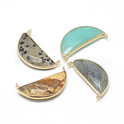 Ciondoli gemstone naturale, con accessori di ottone, sfaccettato, pisello, oro, colore misto, 36x20x6~7mm, Foro: 2 mm