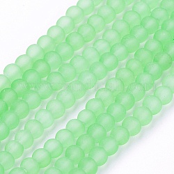 Прозрачные стеклянные бусины, матовые, круглые, бледно-зеленый, 4 мм, отверстие : 1.1~1.6 мм, около 200 шт / нитка, 31.4 дюйм