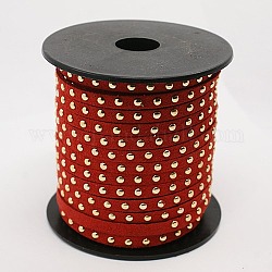 Golden Aluminum Studded Faux Suede Cord, Faux Suede Lace, Dark Red, 5x2mm, about 20yards/roll