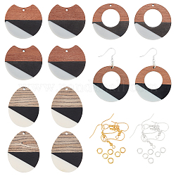 Olycraft bricolage kits de fabrication de boucles d'oreilles pendantes, y compris les pendentifs en résine et en bois de noyer irrégulier, crochets et anneaux de saut en laiton, couleur mixte, 36 pcs / boîte