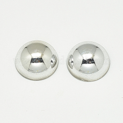 Perles acryliques plaqués UV, la moitié foré, dôme / demi-rond, couleur d'argent, 16x8mm, Trou: 1.4mm