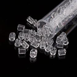 11/0 Two Cut Round Hole Glass Seed Beads, Hexagon, Transparent Colours, Clear, 2x2mm, Hole: 0.5mm, about 41000pcs/pound