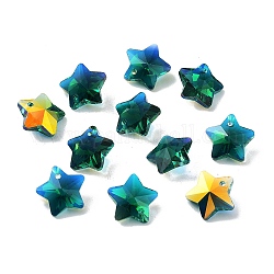Стеклянные подвески, граненые звезды, темно-зеленый, 13x13.5x7 мм, отверстие : 1.2 мм