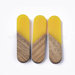 Transparent Resin & Walnut Wood Cabochons, Oval, Yellow, 45x11x3~4mm