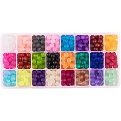 Pandahall 1 scatola (circa 480 pezzi) 24 colori 8mm smerigliato trasparente perline di vetro rotonde assortimento kit per la creazione di gioielli foro: 1.3-1.6mm