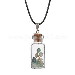 Glass Wish Bottle Pendant Necklace, Natural Green Aventurine Chips Tree Necklace, 17.83 inch(45.3cm)