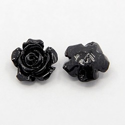 Synthetic Coral 3D Flower Rose Beads, Dyed, Black, 12x6mm, Hole: 1.5mm