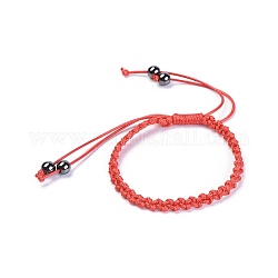 Braccialetti di corda intrecciati in poliestere cerato regolabili, braccialetti con cordino rosso, con i non-magnetici ematite sintetici, rosso, 2-1/4 pollice (5.75 cm)