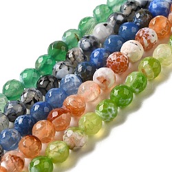Natural Fire Crackle Agate Beads Strands, Dyed, Faceted, Round, Mixed Color, 8mm, Hole: 1mm