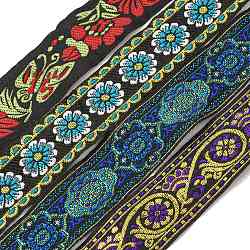 Ethnic Style Polyester Embroidery Ribbons, Jacquard Ribbon for Clothing Decoration, Mixed Color, 1-1/8~1-3/8 inch(28~35mm), about 4.92~9.84 Yards(4.5~9m)/Bundle