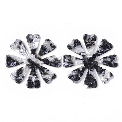 Pendenti in cellulosa acetato (resina), fiore, nero, 46x46x2.5mm, Foro: 1.4 mm