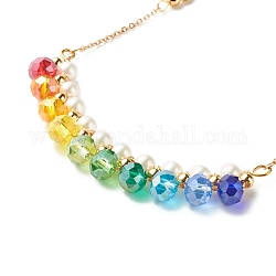Collier pendentif en perles de coquillage et perles de verre à facettes pour adolescentes et femmes, Collier en laiton, or, colorées, 16-1/2 pouce (42 cm)