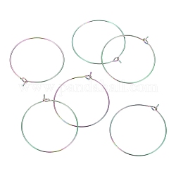 Ion Plating(IP) 316L Surgical Stainless Steel Hoop Earring Findings, Wine Glass Charms Findings, Rainbow Color, 30x0.7mm, 21 Gauge