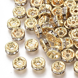 Perles de cubes zircone en laiton , plat rond, clair, sans nickel, véritable 18k plaqué or, 6x3mm, Trou: 1.2mm