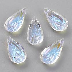 Embossed Glass Rhinestone Pendants, Teardrop, Faceted, Crystal Shimmer, 20x10x5.5mm, Hole: 1.5mm