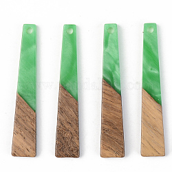 Opaque Resin & Walnut Wood Pendants, Trapezoid, Green, 44.5x8x3mm, Hole: 2mm