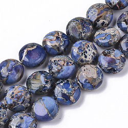 Fili di perle di diaspro imperiale naturale, tinto, rotondo e piatto, blu, 10x4.5mm, Foro: 1 mm, circa 39~42pcs/filo, 15.35 pollice ~ 16.14 pollici (39~41 cm)