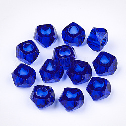 Transparent Resin Beads, Large Hole Beads, Faceted, Polygon, Blue, 13x13x8mm, Hole: 5.5mm