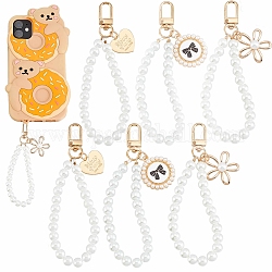 Chgcraft 6pcs 3 style porte-clés bricolage perle de verre, accessoires de bijoux de décoration de cas de téléphone, avec fermoir en alliage, or clair, 13.5~14.2 cm