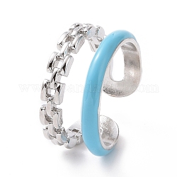 Anillo de puño abierto de doble línea de esmalte, joyas de latón chapado en platino para mujer, luz azul cielo, nosotros tamaño 6 (16.5 mm)