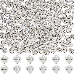 Sunnyclue 200 pz ciondoli in lega stile tibetano, piombo & cadimo libero, cuore con la parola amore, argento antico, 11x10x1.5mm, Foro: 1.5 mm