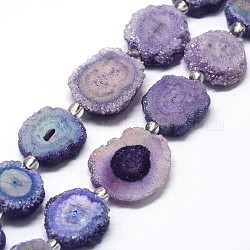 Chapelets de perles en cristal de quartz druzy naturel, quartz solaire, teinte, pépites, support violet, 14~22x13~20x4~6mm, Trou: 1.5~2mm, Environ 9~12 pcs/chapelet, 7.7~7.9 pouce (19.5~20 cm)