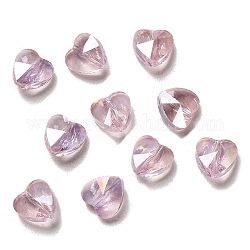 Гальванические стеклянные бусины, с покрытием AB цвета, граненые, сердце, розовый жемчуг, 10x10x6.5 мм, отверстие : 1 мм