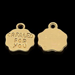 Nickel Free & Lead Free Golden Alloy Flower Message Charm Charms, Long-Lasting Plated, 12x11x2mm, Hole: 1mm