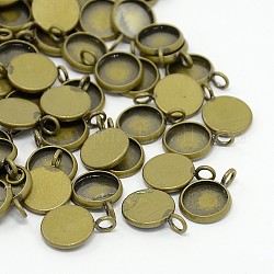 Pendente basi di cabochon in ottone, coppe con bordo liscio, bronzo antico, vassoio: 12mm, 14x2mm, Foro: 3 mm