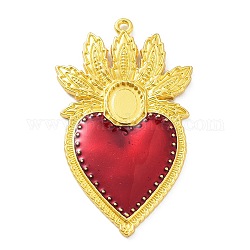 Cabochon pendente della lega dello smalto, cuore, firebrick, oro, vassoio: 10x8mm, 59x34.5x3.5mm, Foro: 1.6 mm