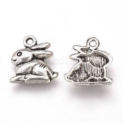 Tibetan Style Alloy Charms, Rabbit, Cadmium Free & Nickel Free & Lead Free, Antique Silver, 14.5x13x2mm, Hole: 1.5mm