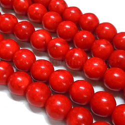 Howlite synthetischen Perlen, gefärbt, Runde, rot, 8~9 mm, Bohrung: 0.8 mm, ca. 1450 Stk. / kg