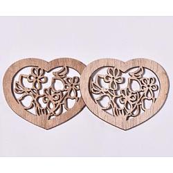 Enlaces de carpintería de filigrana de madera natural., corazón, burlywood, 43x46x2.5mm, 10 unidades / bolsa
