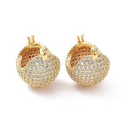 Aretes de aro con bola redonda de circonita cúbica transparente, joyas de latón para mujer, real 18k chapado en oro, 19x17x18mm, pin: 17.5x0.6~0.9 mm