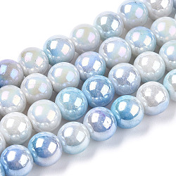 Chapelets de perles en verre électrolytique , de couleur plaquée ab , ronde, lumière bleu ciel, 8.5mm, Trou: 1.2mm, Environ 100 pcs/chapelet, 30.63 pouce (77.8 cm)