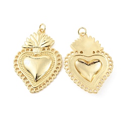 Rack Plating Brass Pendants, Cadmium Free & Lead Free, Long-Lasting Plated, with Jump Ring, Sacred Heart Charm, Real 18K Gold Plated, 37x25.5x4mm, Hole: 3.2mm