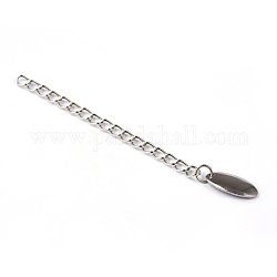 304 Stainless Steel Chain Extender, with Flat Oval Chain Tab, Stainless Steel Color, 61x3mm