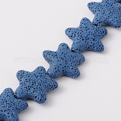 Brins de perles de pierre de lave naturelle, étoile de mer / étoiles de mer, teinte, bleu, 24~25x7~8mm, Trou: 1mm, Environ 18 pcs/chapelet, 15 pouce