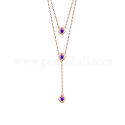 Двухъярусные ожерелья shegrace 925 из стерлингового серебра, с тремя круглыми фиолетовыми ааа кубическими циркониевыми подвесками, розовое золото , 14.96 дюйм ~ 16.54 дюйма (38~42 см)