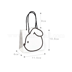 Sacchetti regalo di compleanno per bambini con stampa di coniglio cartone animato con corda nera, bianco, 11x6x10.5cm