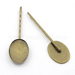 Diy фурнитуры шпильки Bobby Pin из железа античного бронзового оттенка для изготовления ювелирных изделий, с латунным овальных лотков, 67x19 мм, лоток: 18x25 мм