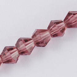 Imitation Austrian Crystal 5301 Bicone Beads, Faceted Glass Beads Strands, Old Rose, 6x6mm, Hole: 1mm, about 50pcs/strand, 11.4 inch