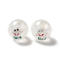 Perles rondes acryliques craquelées transparentes de couleur ab, perles de fantôme d'halloween, avec l'émail, clair, 19.5x20.5mm, Trou: 3mm