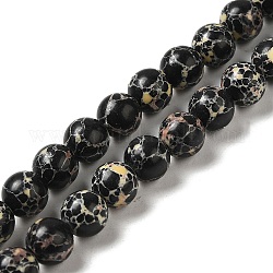 Brins de perles teintes en jaspe impérial synthétique, ronde, noir, 8mm, Trou: 1.2mm, Environ 47~48 pcs/chapelet, 14.96''~15.16'' (38~38.5 cm)
